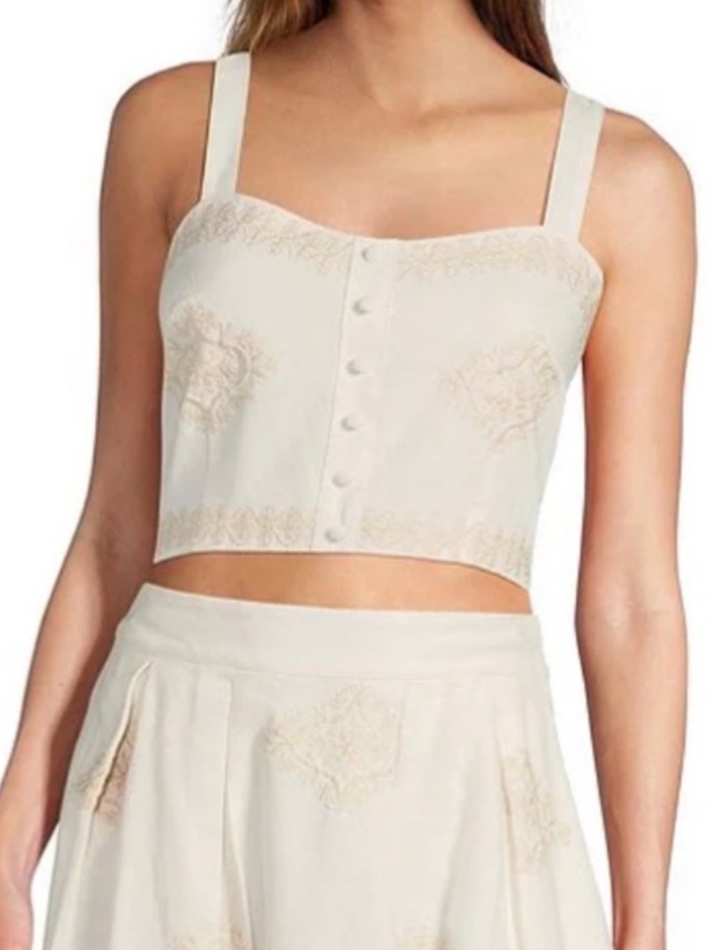 A Loves A Linen Blend Embroidered Cropped Tank Coordinating Top White NWT $84